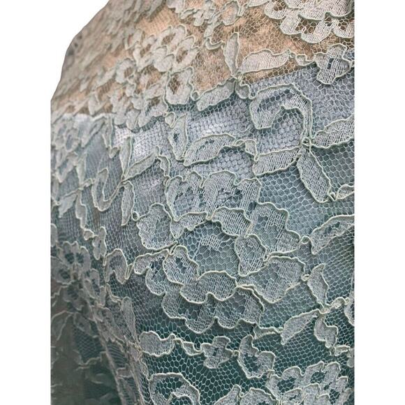 Vintage Aqua Swing Shift Mini Dress Vintage 1960s Lace Overlay Satin - Picture 8 of 10